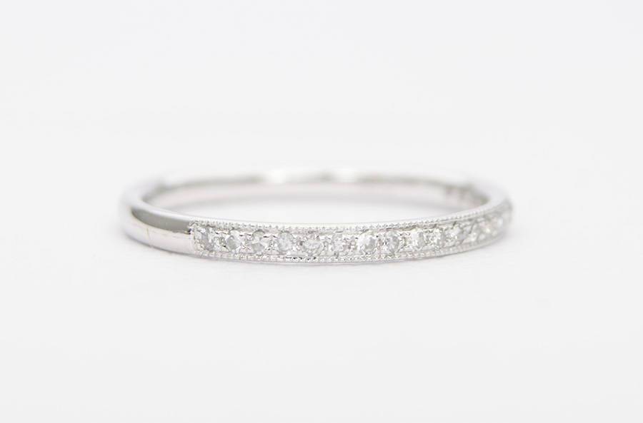 Platinum Diamond Ring PT950 Hand Milgrain Bead Setting Unique Wedding Band Half Eternity AD1281P