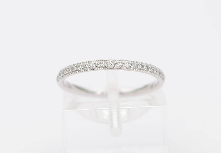 Platinum Diamond Ring PT950 Hand Milgrain Bead Setting Unique Wedding Band Half Eternity AD1281P