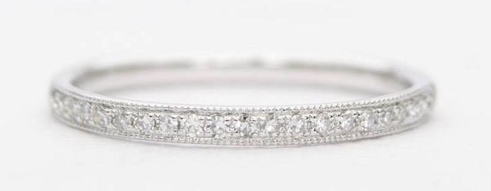 Platinum Diamond Ring PT950 Hand Milgrain Bead Setting Unique Wedding Band Half Eternity AD1281P