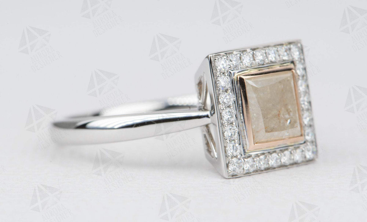 Princess Cut Champagne Color Diamond 14K White Gold Engagement Ring Salt and Pepper Bezel AD1920-2