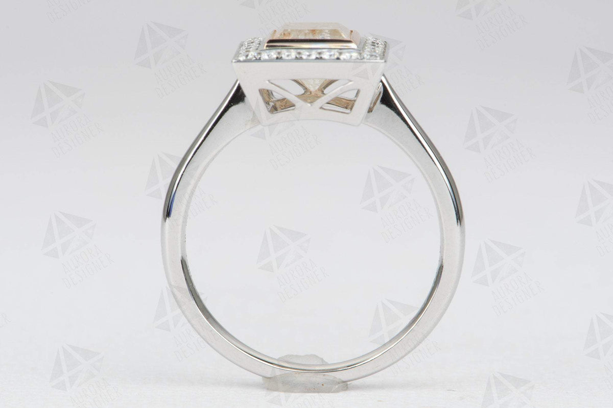 Princess Cut Champagne Color Diamond 14K White Gold Engagement Ring Salt and Pepper Bezel AD1920-2
