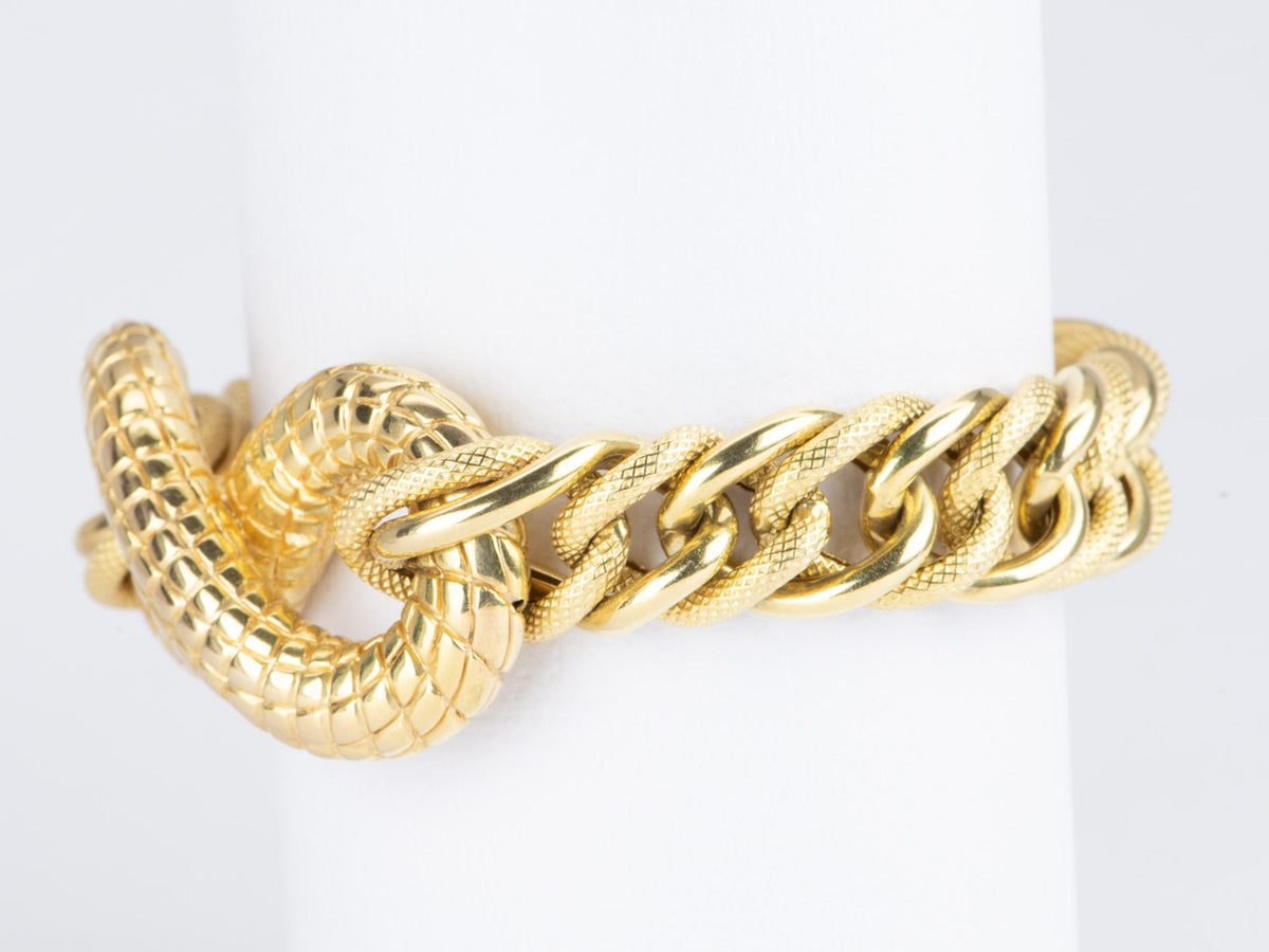 Chunky Bracelet with Snake Scale Texture 14K Gold 24g R2044 Aurora Designer