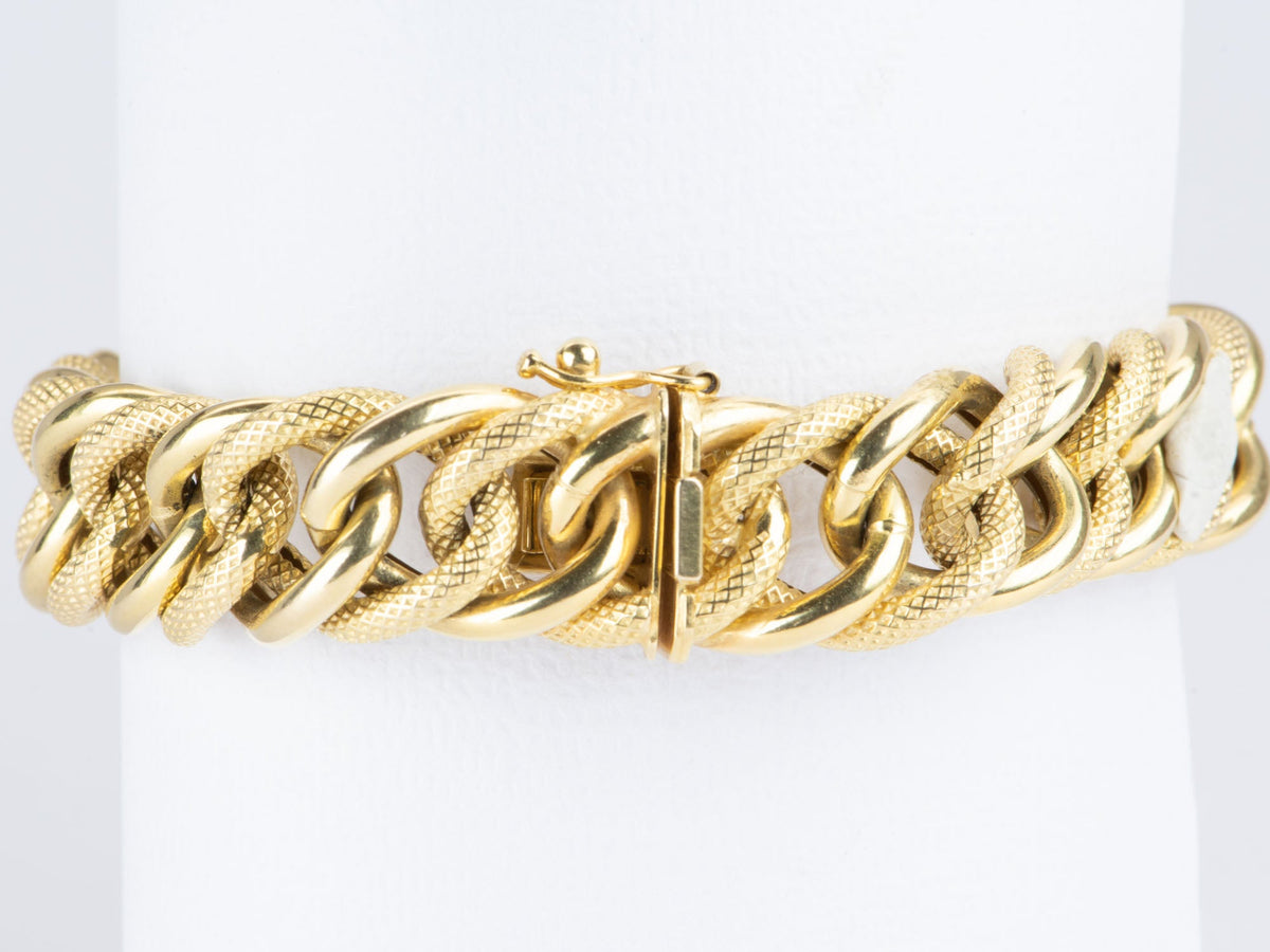 Chunky Bracelet with Snake Scale Texture 14K Gold 24g R2044 Aurora Designer