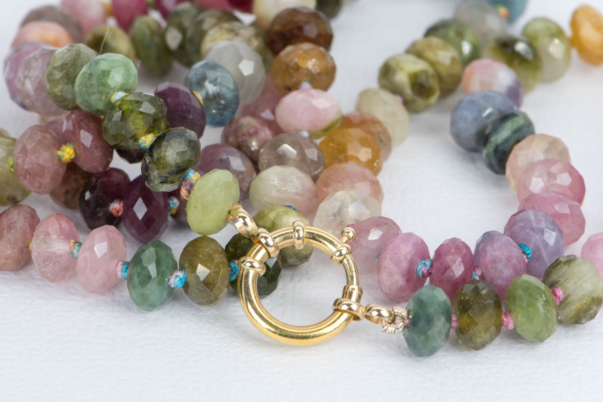 6-7mm Faceted Rondelle Rainbow Tourmaline Necklace with Solid 14K Gold Clasp R4206 Aurora Designer