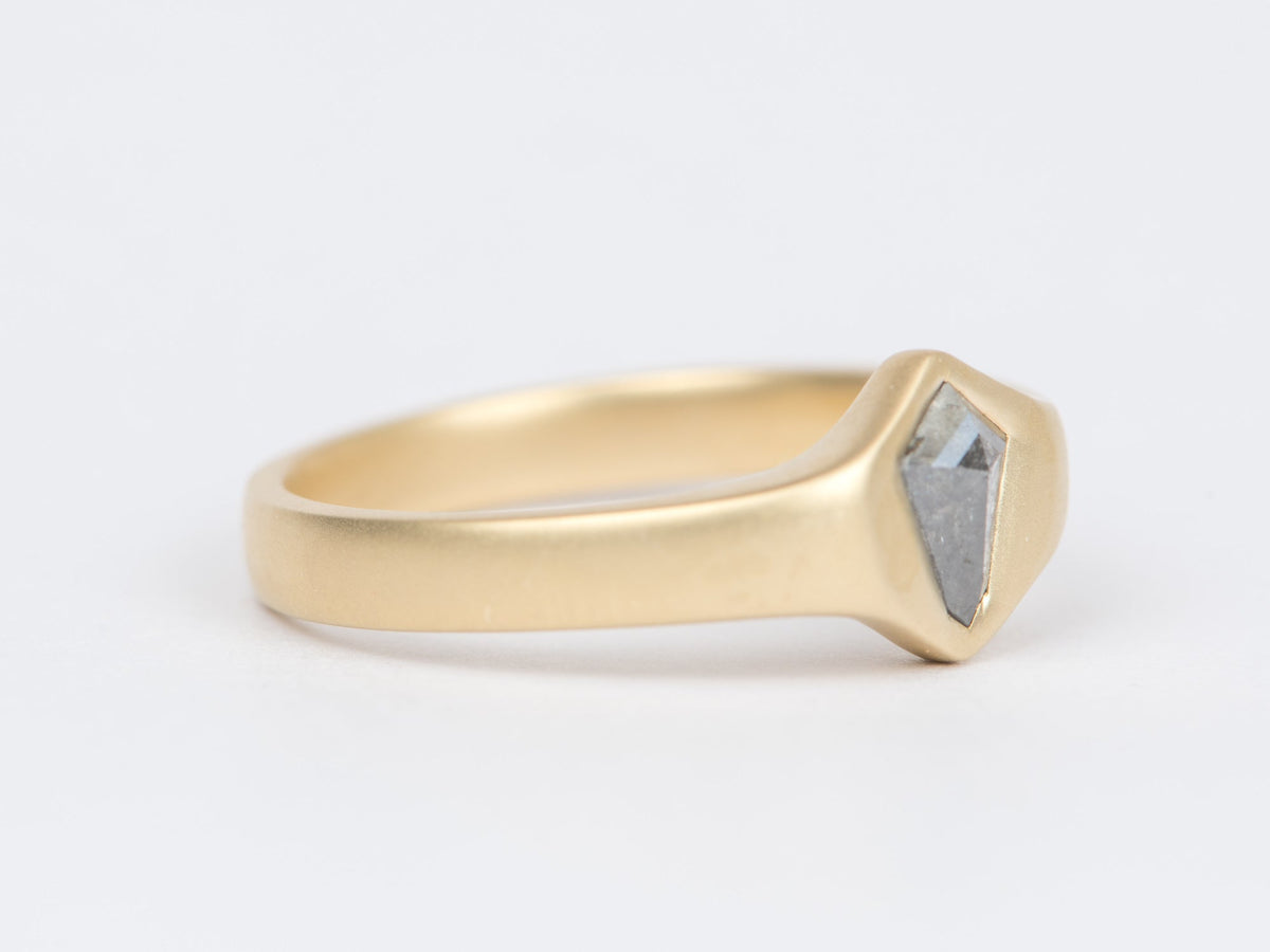 Shield Shape Salt and Pepper Diamond Heavy Signet Ring 14K Gold R6417 Aurora Designer