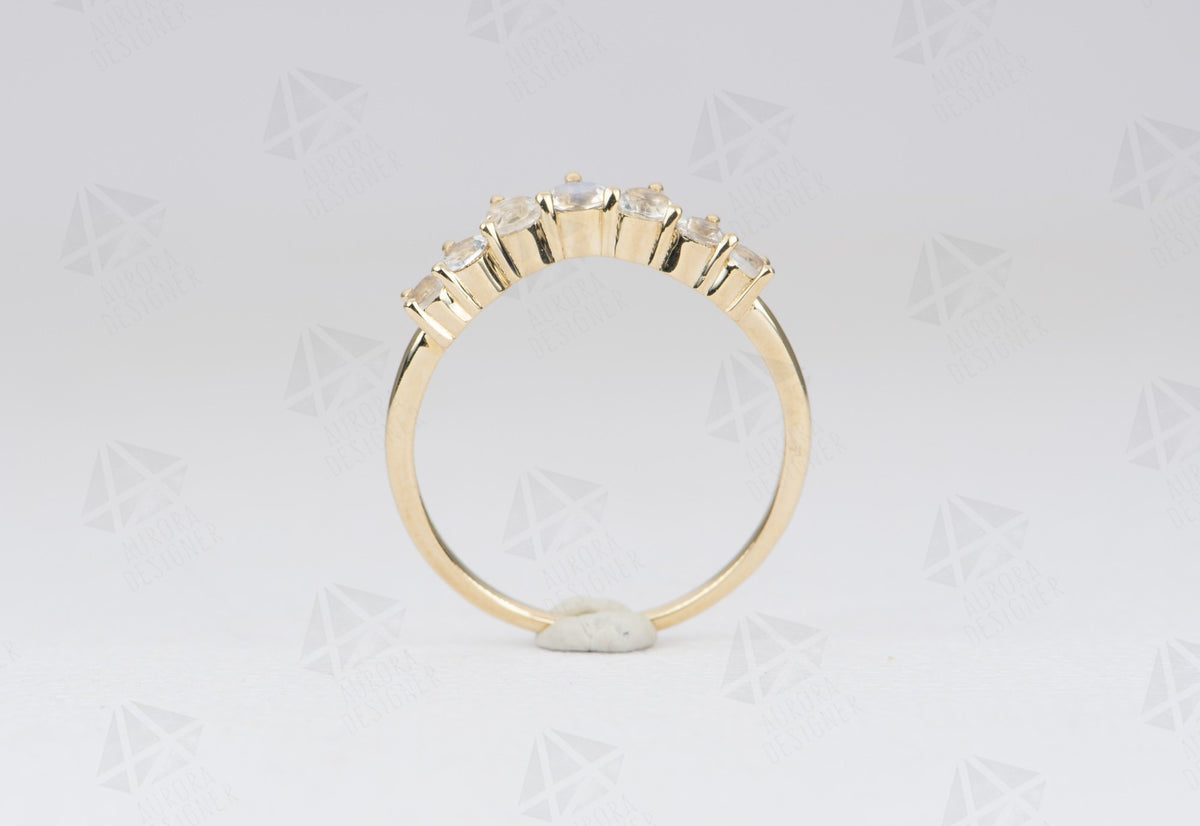 Rainbow Moonstone 14K Gold Wedding Band Curve Crown Tiara Ring Stacking Rings Stackable AD1942M