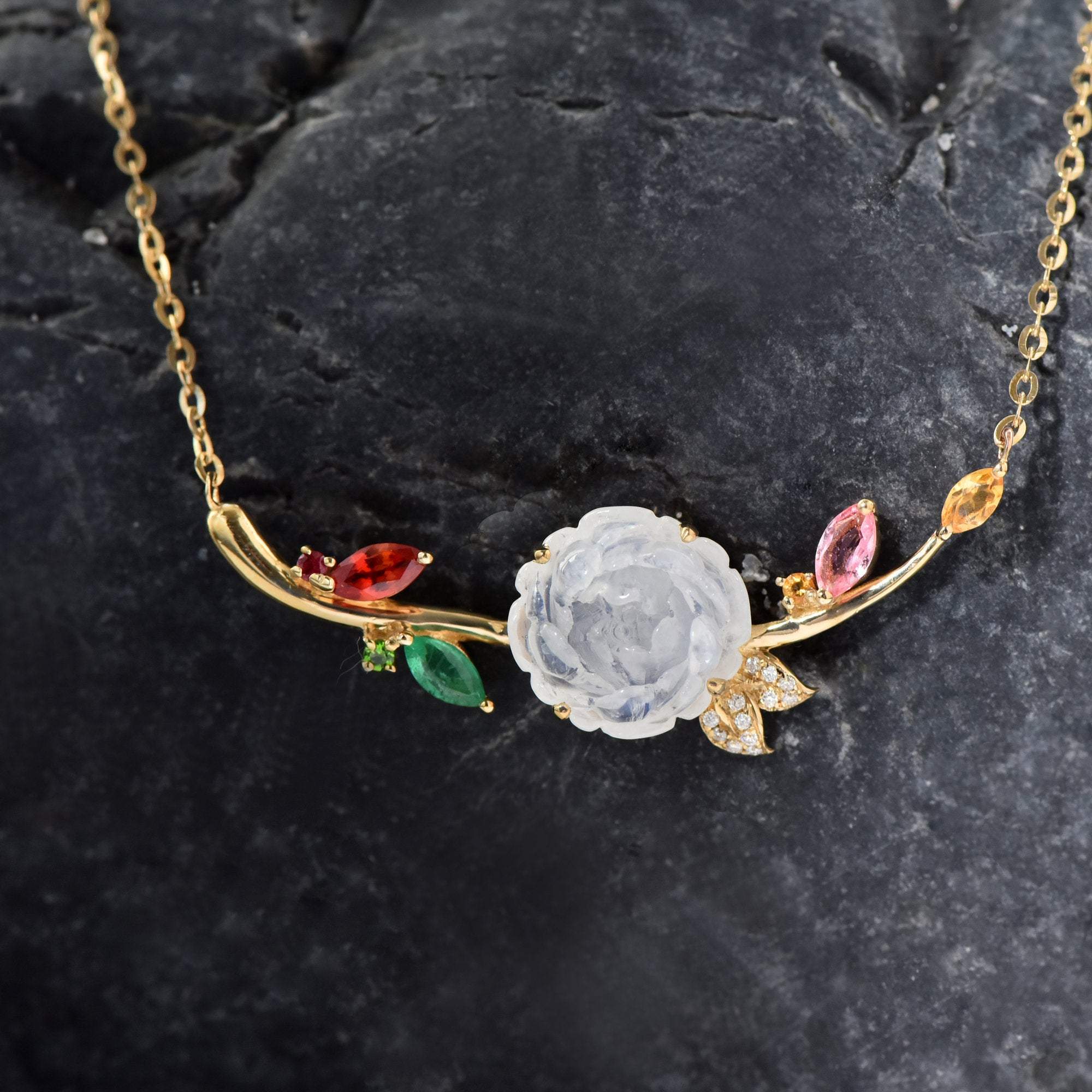 Sapphire Flower Necklace 14K Rose Gold