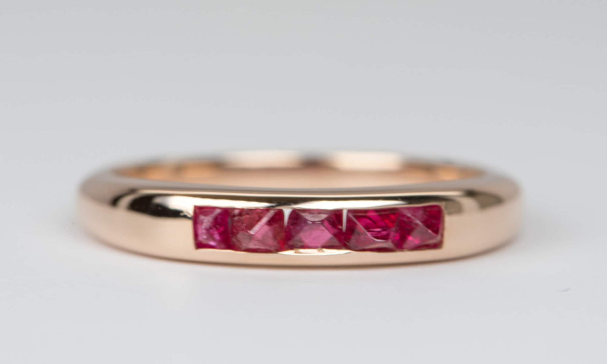 Raw Natural Octahedral Spinel Crystal Channel Set Wedding Band 14K Rose Gold R6059