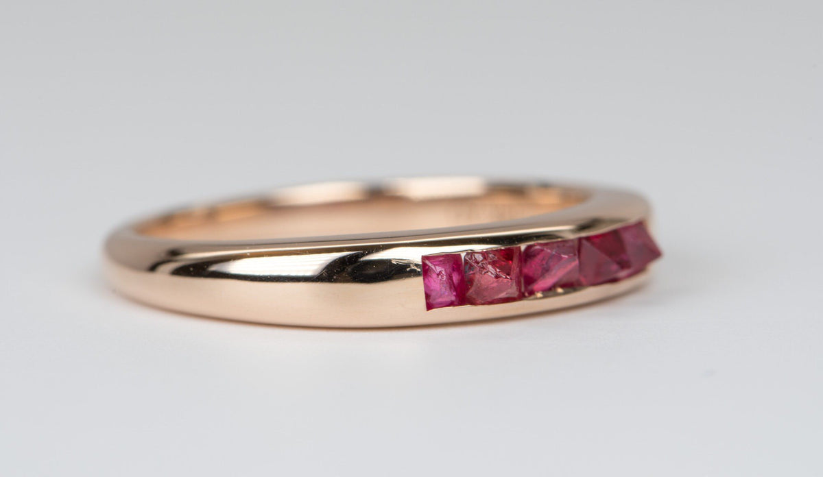 Raw Natural Octahedral Spinel Crystal Channel Set Wedding Band 14K Rose Gold R6059