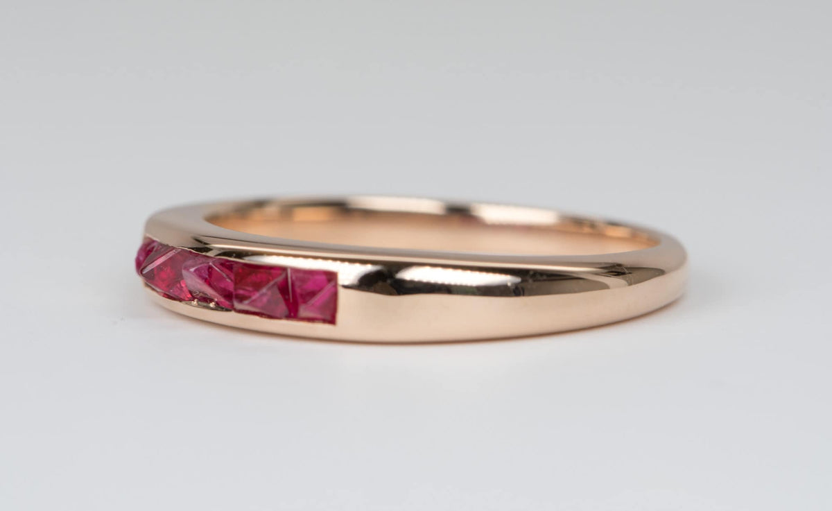 Raw Natural Octahedral Spinel Crystal Channel Set Wedding Band 14K Rose Gold R6059