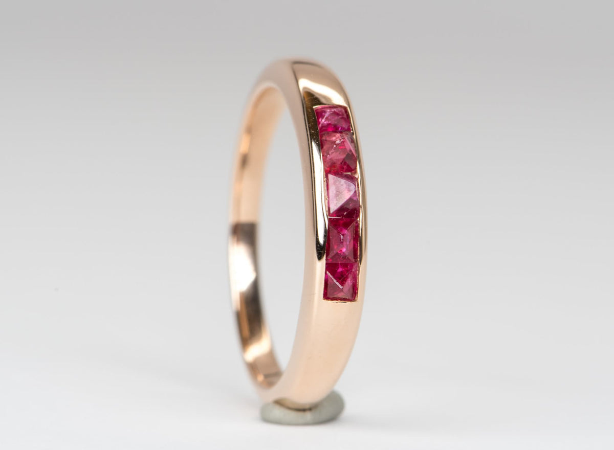 Raw Natural Octahedral Spinel Crystal Channel Set Wedding Band 14K Rose Gold R6059
