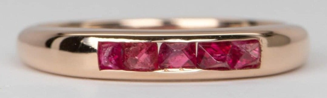 Raw Natural Octahedral Spinel Crystal Channel Set Wedding Band 14K Rose Gold R6059