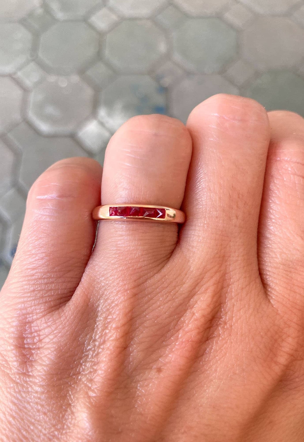 Raw Natural Octahedral Spinel Crystal Channel Set Wedding Band 14K Rose Gold R6059