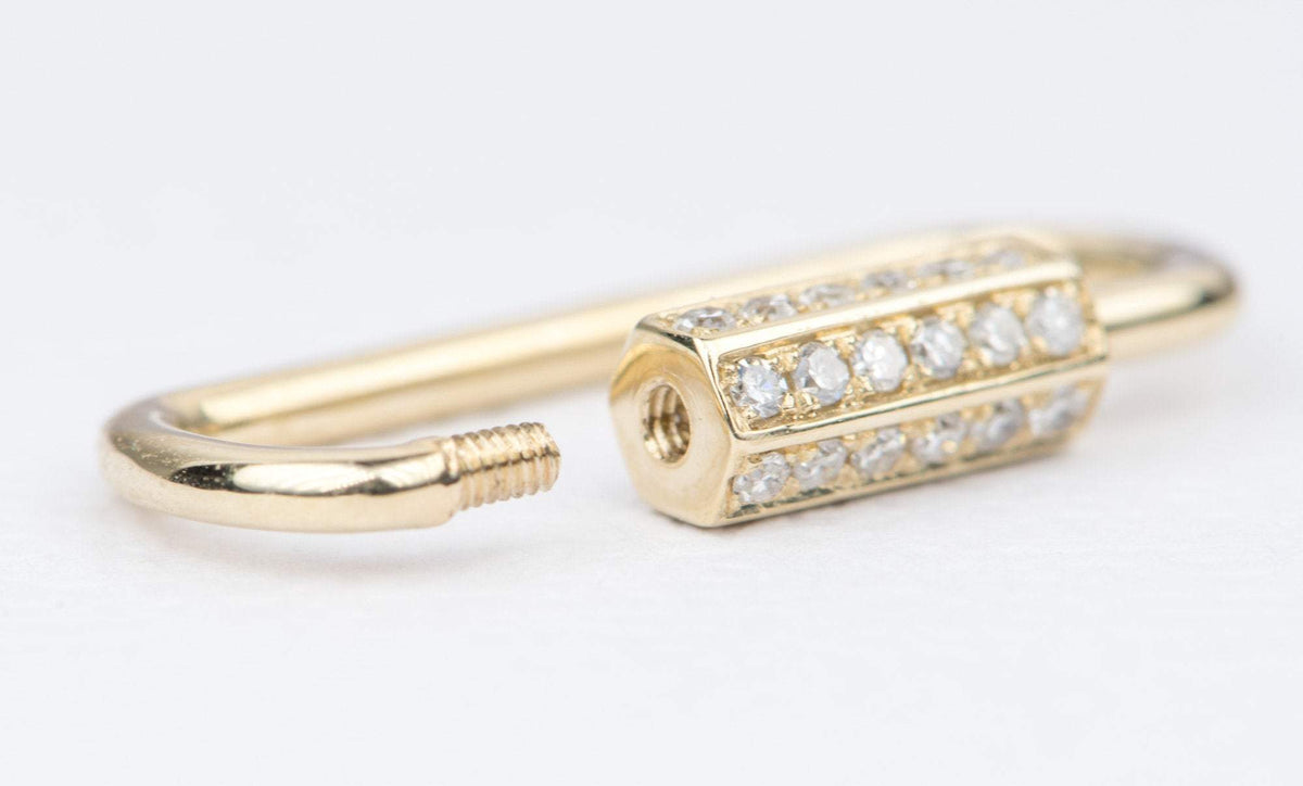 Rectangle Oval Carabiner Diamond Pave Pendant Enhancer 14K Gold Necklace Charm Bail Chain AD2185D