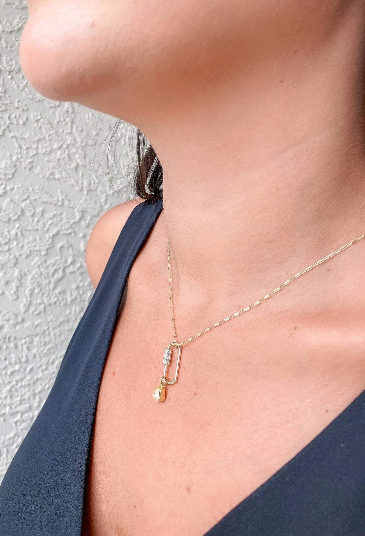 Rectangle Oval Carabiner Diamond Pave Pendant Enhancer 14K Gold Necklace Charm Bail Chain AD2185D