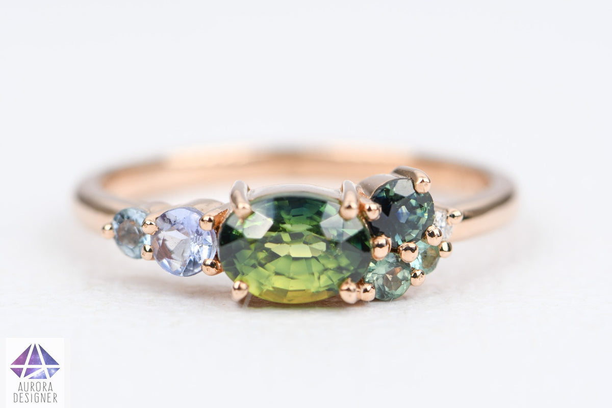 Ring Style Blue Green Mermaid Color Cluster Ring Style AD1495C