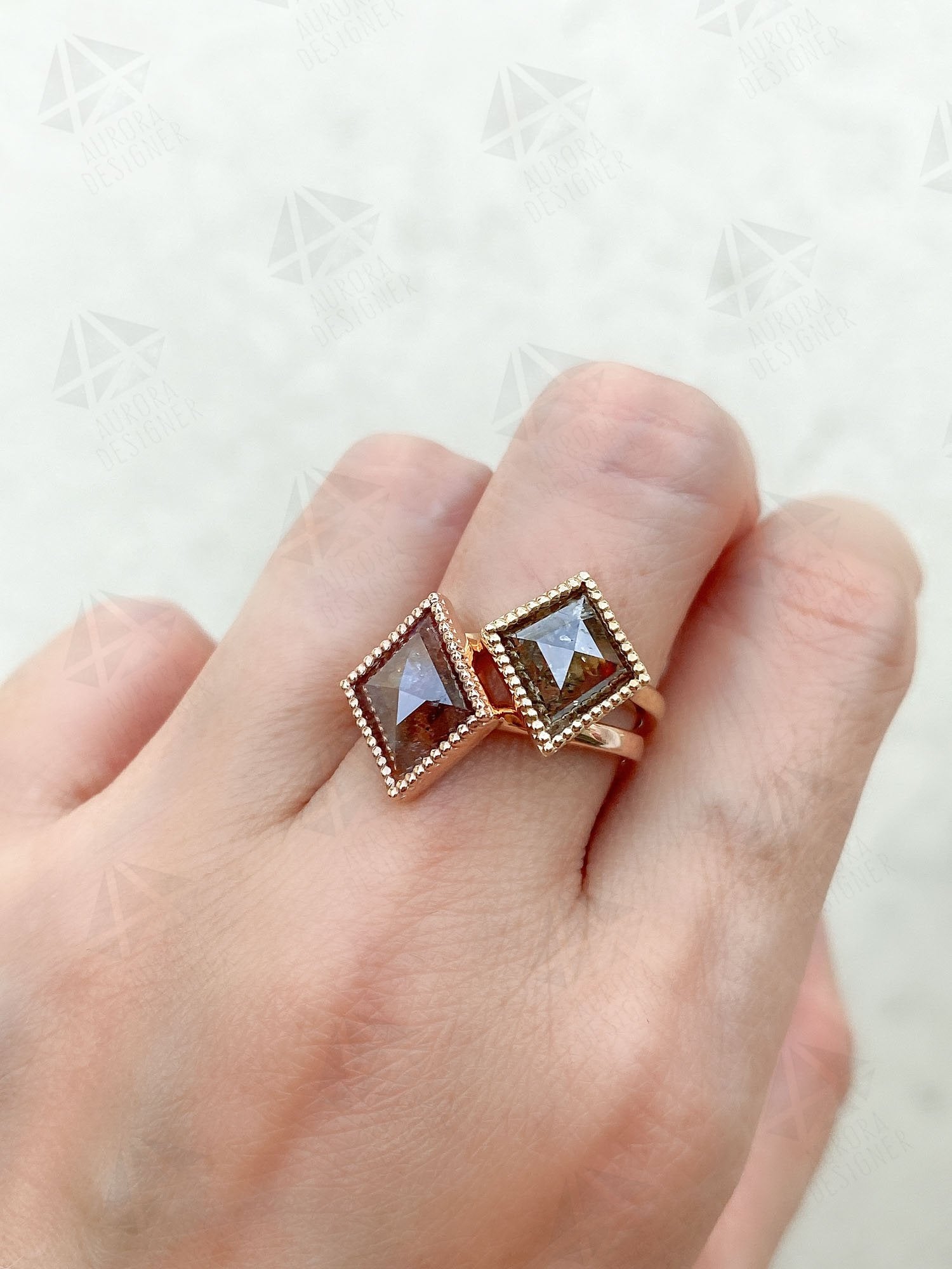 Aurora Designer - Ring Style - Milgrain/Beaded Bezel Set Stackable