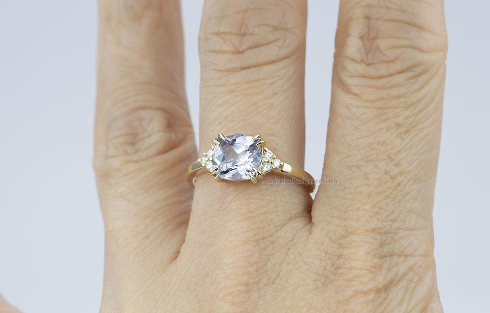 Ring Style - Prong Setting with Trio Side Stones for Regular Cut or Rose Cut Center Stone AD1752C