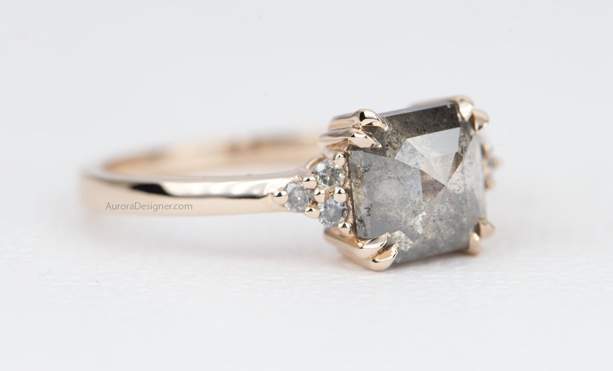 Ring Style - Prong Setting with Trio Side Stones for Regular Cut or Rose Cut Center Stone AD1752C