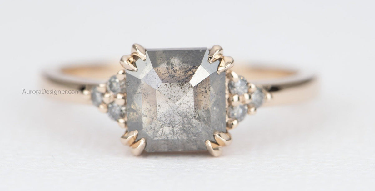 Ring Style - Prong Setting with Trio Side Stones for Regular Cut or Rose Cut Center Stone AD1752C