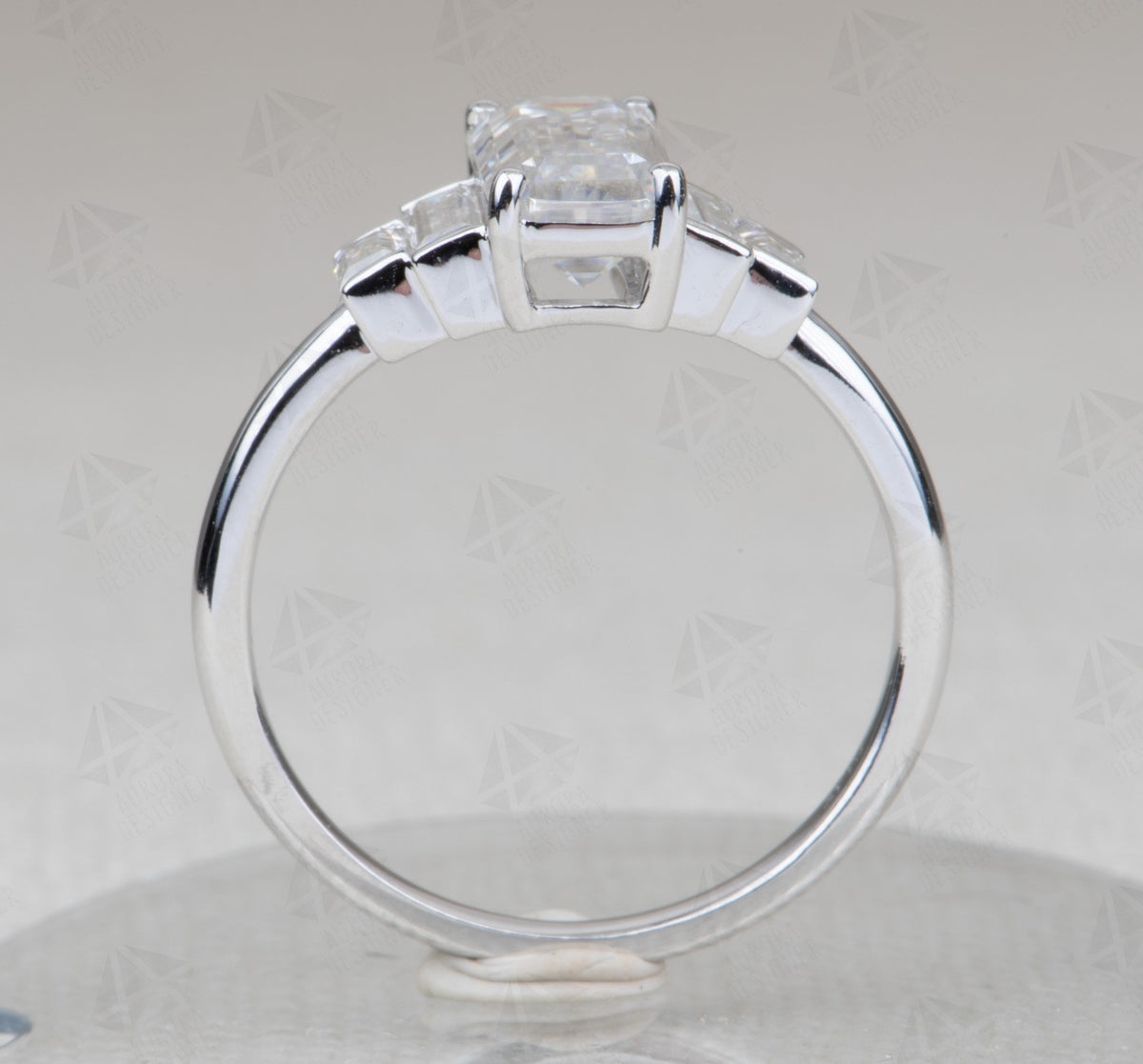 Ring Style - Rectangle/Square Shape Center Stone with Baguette Moissanite Sides AD2062C