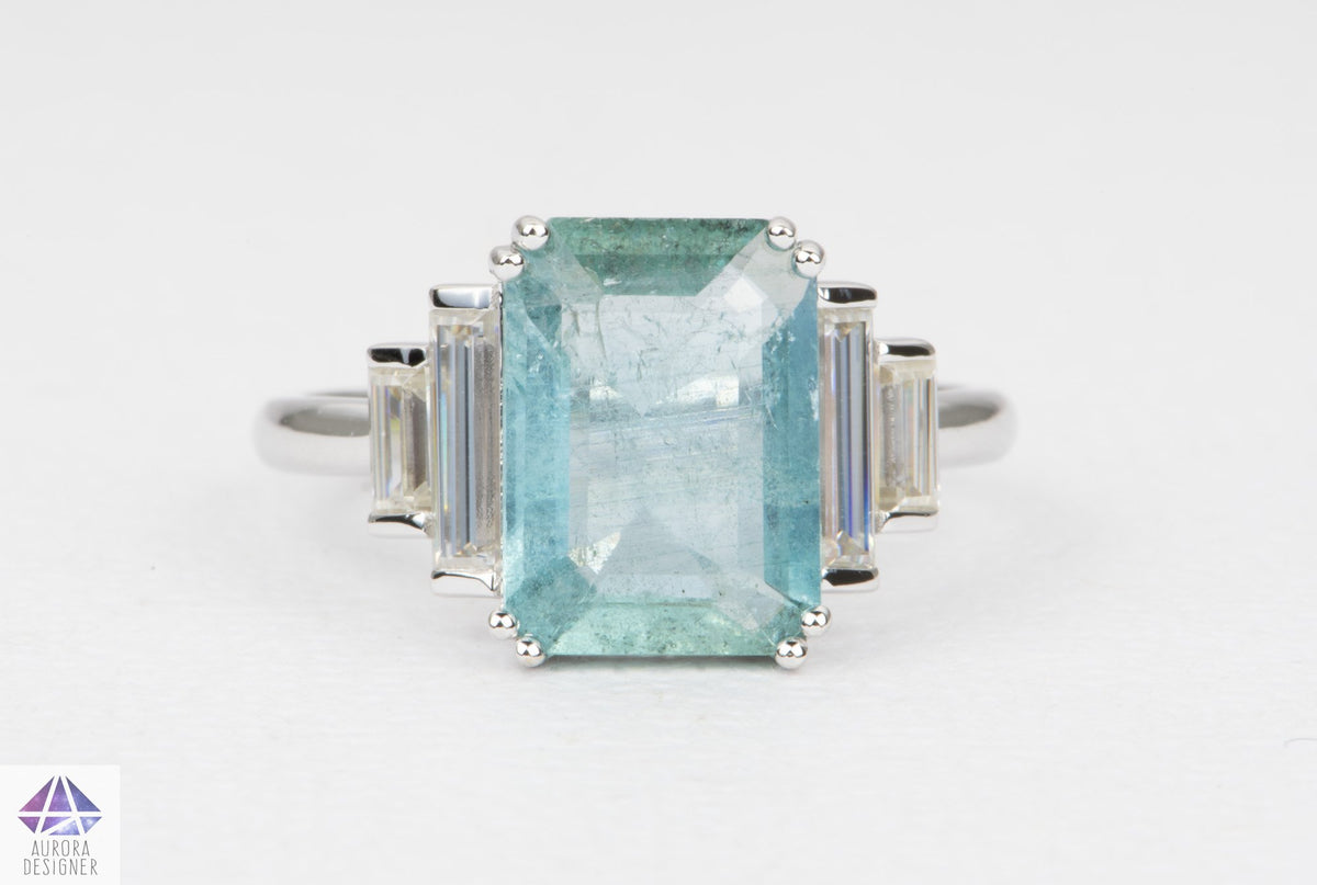 Ring Style - Rectangle/Square Shape Center Stone with Baguette Moissanite Sides AD2062C