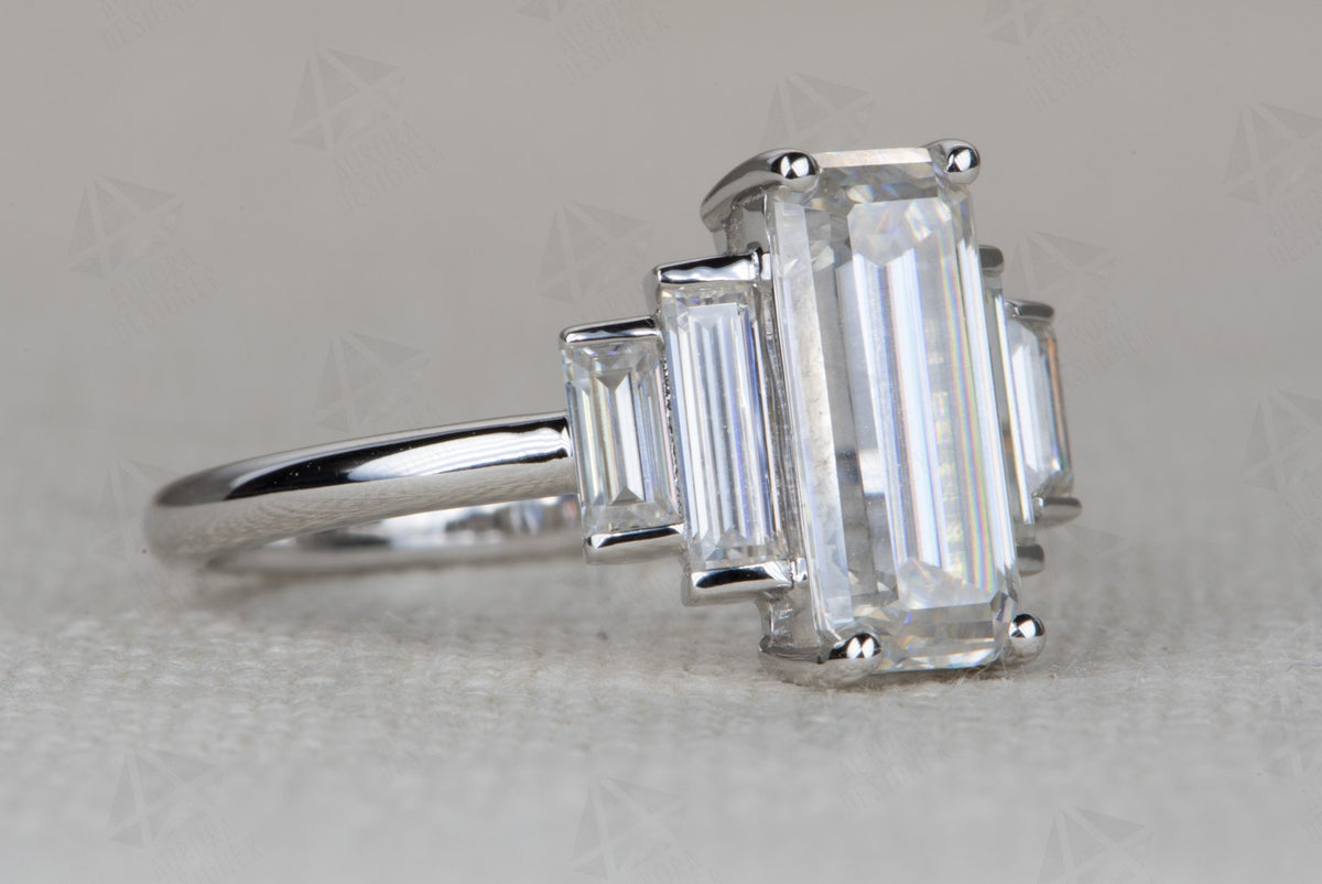 Ring Style - Rectangle/Square Shape Center Stone with Baguette Moissanite Sides AD2062C