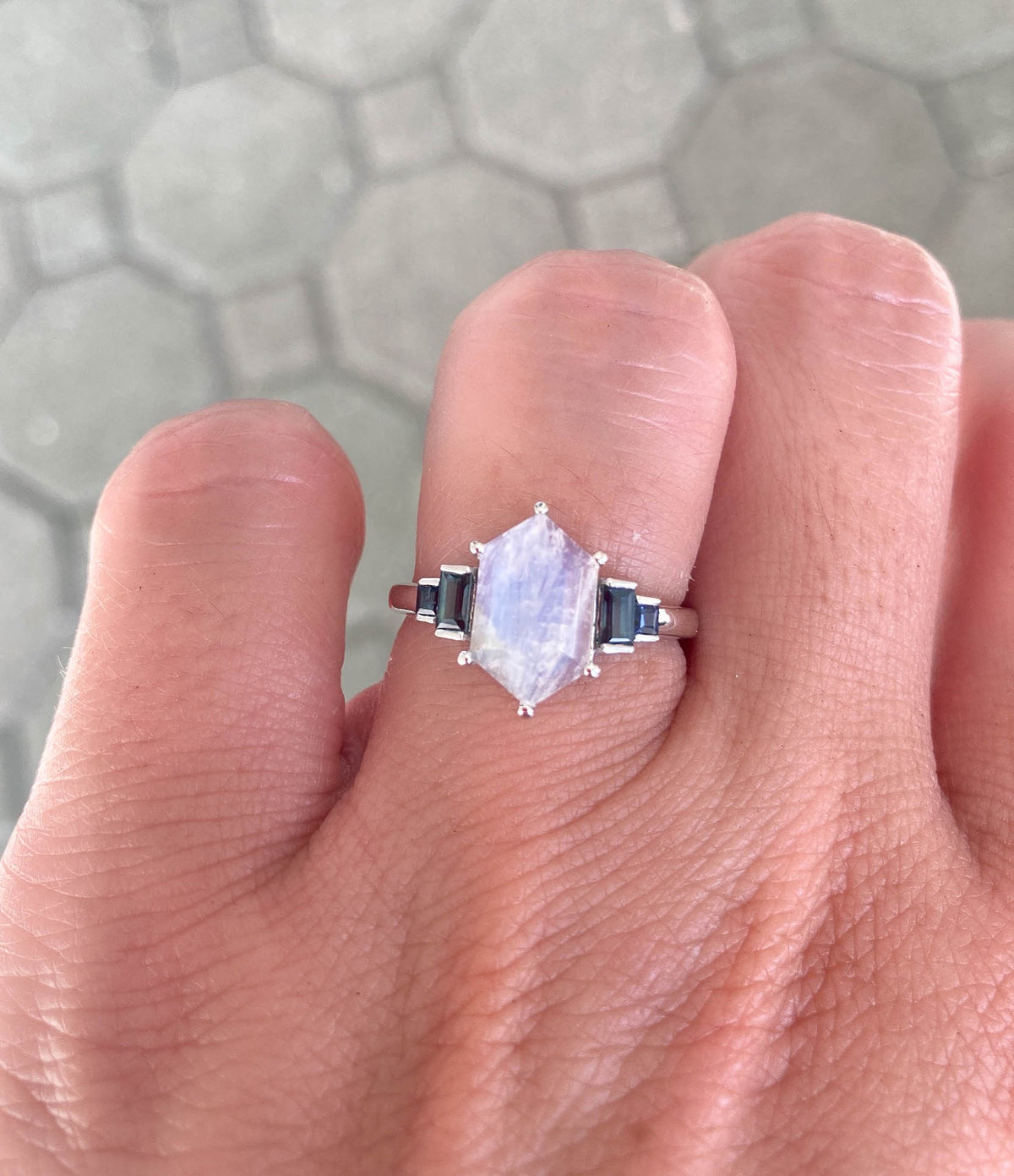 Ring Style - Rectangle/Square Shape Center Stone with Baguette Moissanite Sides AD2062C