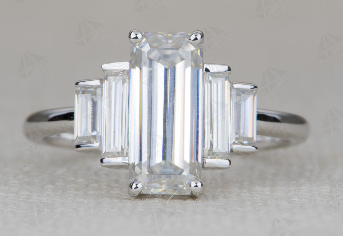 Ring Style - Rectangle/Square Shape Center Stone with Baguette Moissanite Sides AD2062C