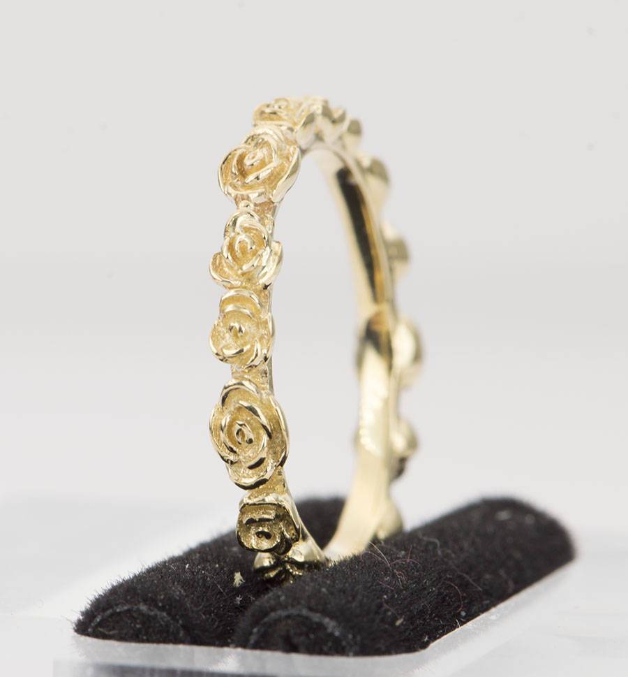 Rose 14K Gold Ring Unique Wedding Band Flower Floral Full Eternity Stacking Rings Stackable AD1501