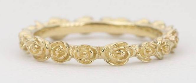 Rose 14K Gold Ring Unique Wedding Band Flower Floral Full Eternity Stacking Rings Stackable AD1501
