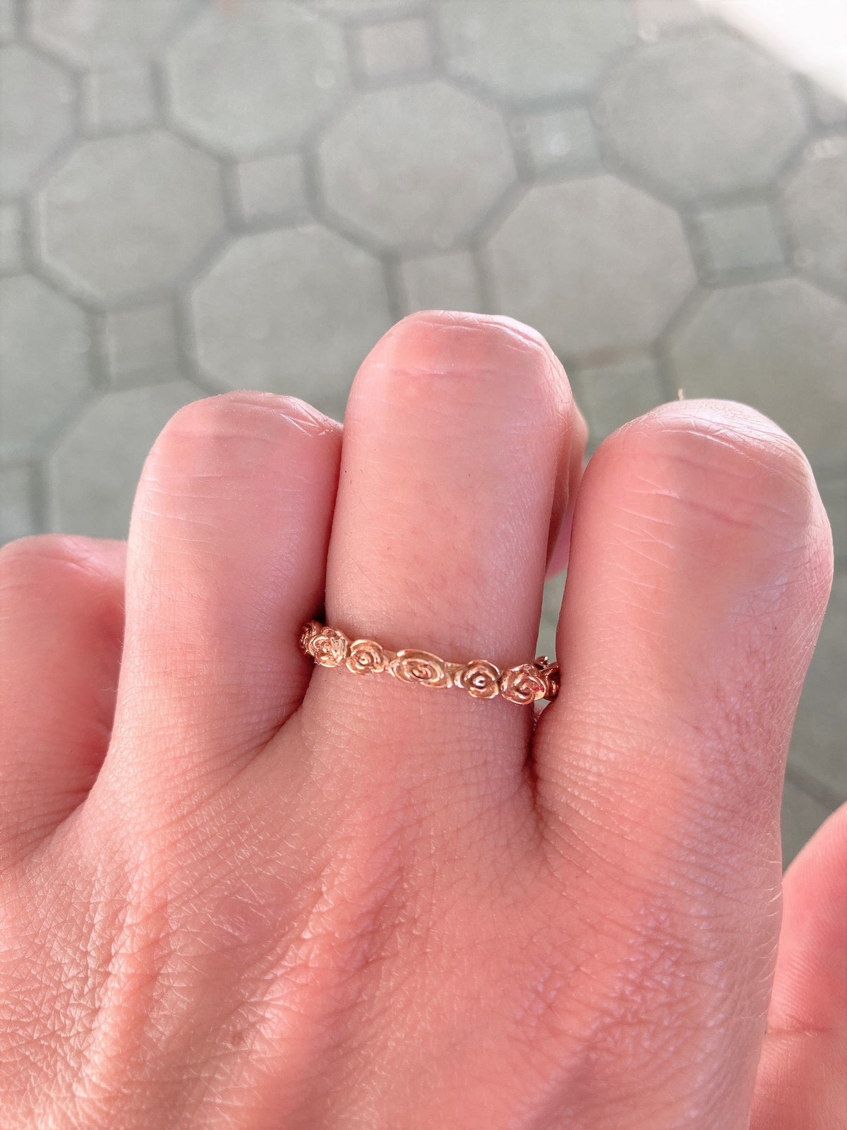 Rose 14K Gold Ring Unique Wedding Band Flower Floral Full Eternity Stacking Rings Stackable AD1501