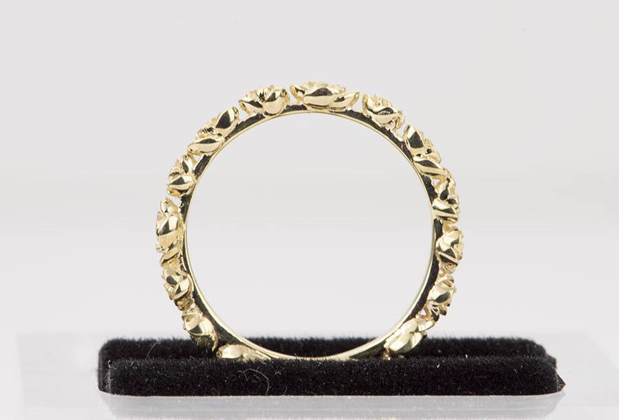 Rose 14K Gold Ring Unique Wedding Band Flower Floral Full Eternity Stacking Rings Stackable AD1501