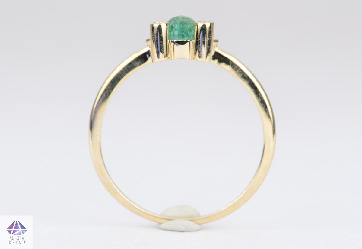 Rose Cut Emerald and Diamond 14K Yellow Gold Fish Ring Gift For Her Anniversary Gift May AD2193
