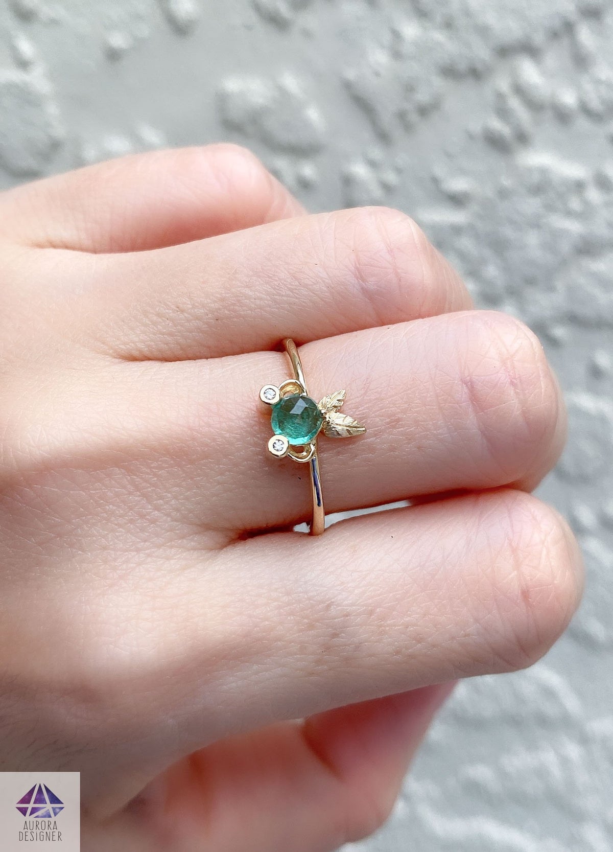 Rose Cut Emerald and Diamond 14K Yellow Gold Fish Ring Gift For Her Anniversary Gift May AD2193