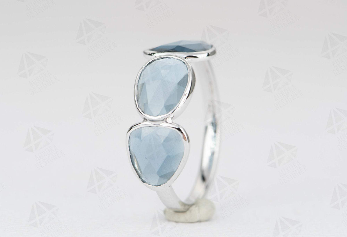 Aurora Designer - Rose Cut London Blue Topaz Ring 14K White
