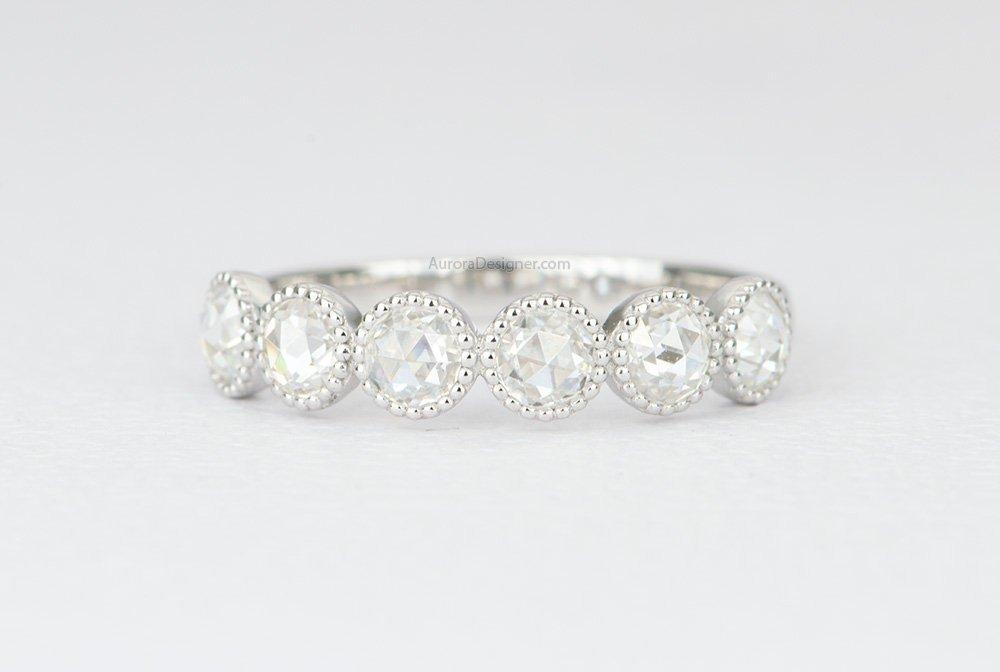 Rosecut Moissanite Ring 14k Gold Full Half Eternity Wedding Band Diamond Alternative AD1599