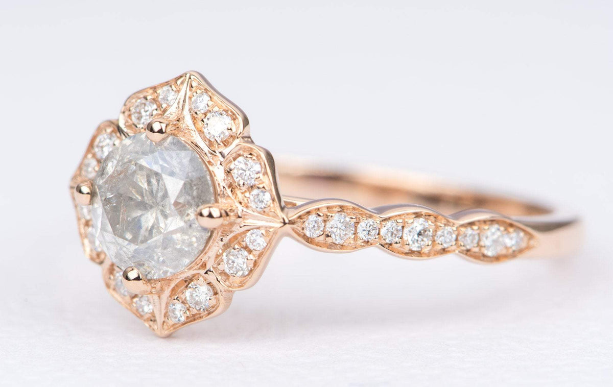 Round Brilliant Cut Salt and Pepper Diamond 14K Gold Engagement Ring AD2398