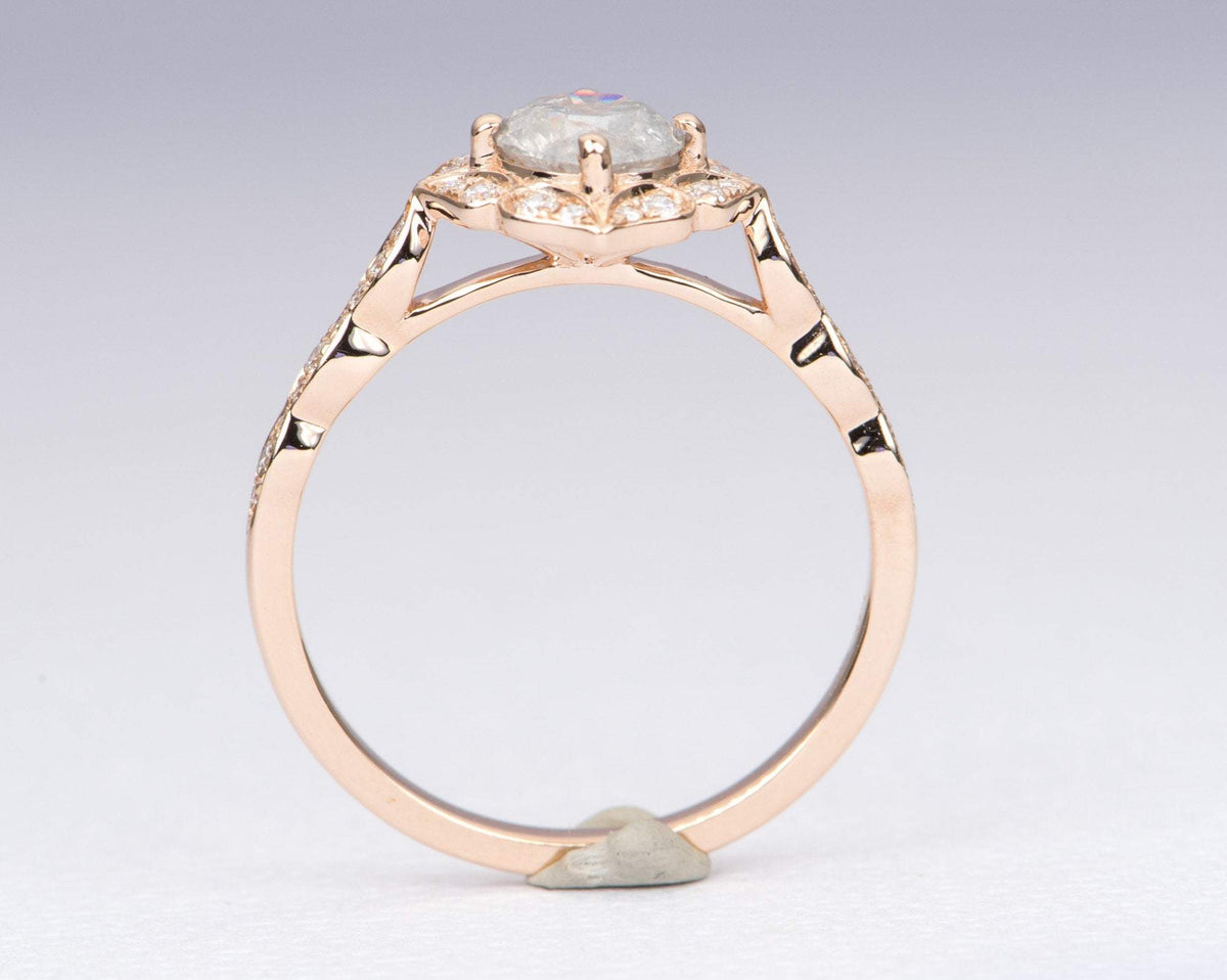 Round Brilliant Cut Salt and Pepper Diamond 14K Gold Engagement Ring AD2398