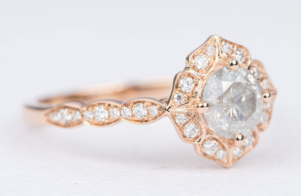 Round Brilliant Cut Salt and Pepper Diamond 14K Gold Engagement Ring AD2398