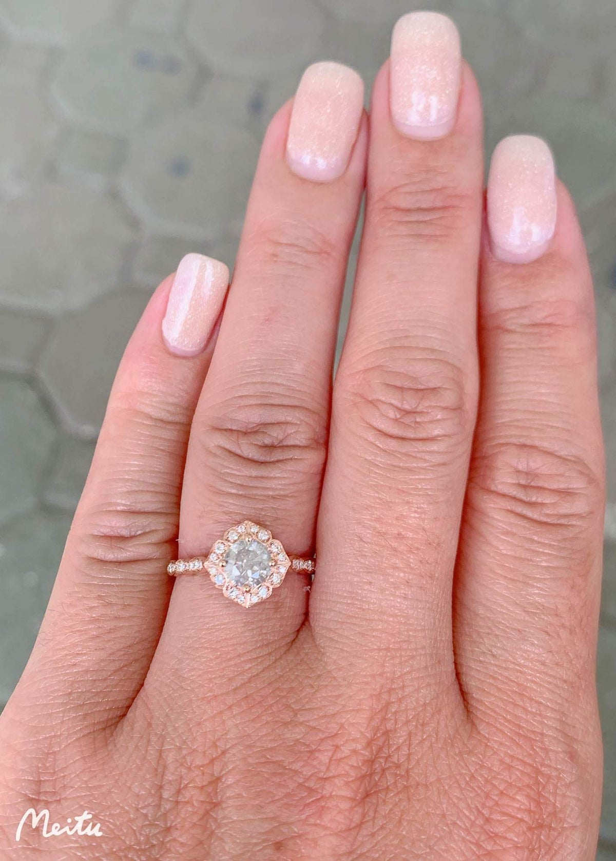 Round Brilliant Cut Salt and Pepper Diamond 14K Gold Engagement Ring AD2398