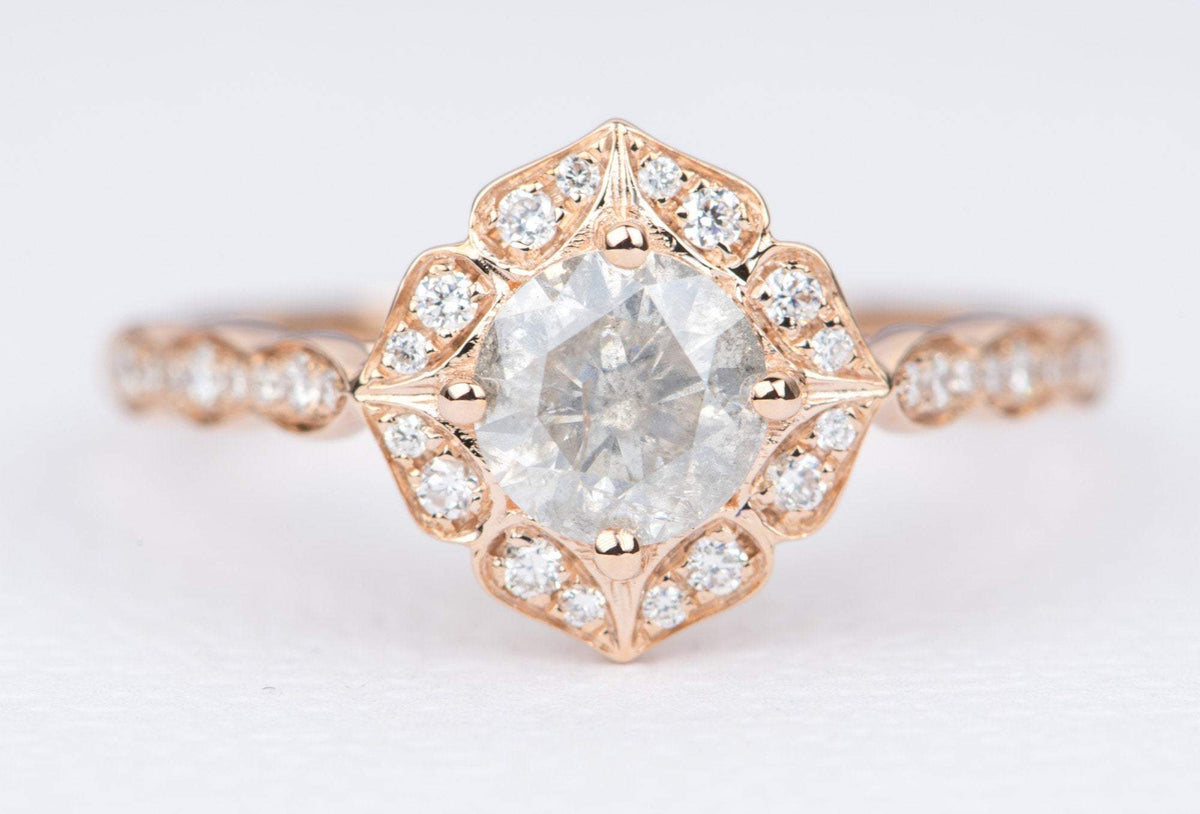 Round Brilliant Cut Salt and Pepper Diamond 14K Gold Engagement Ring AD2398