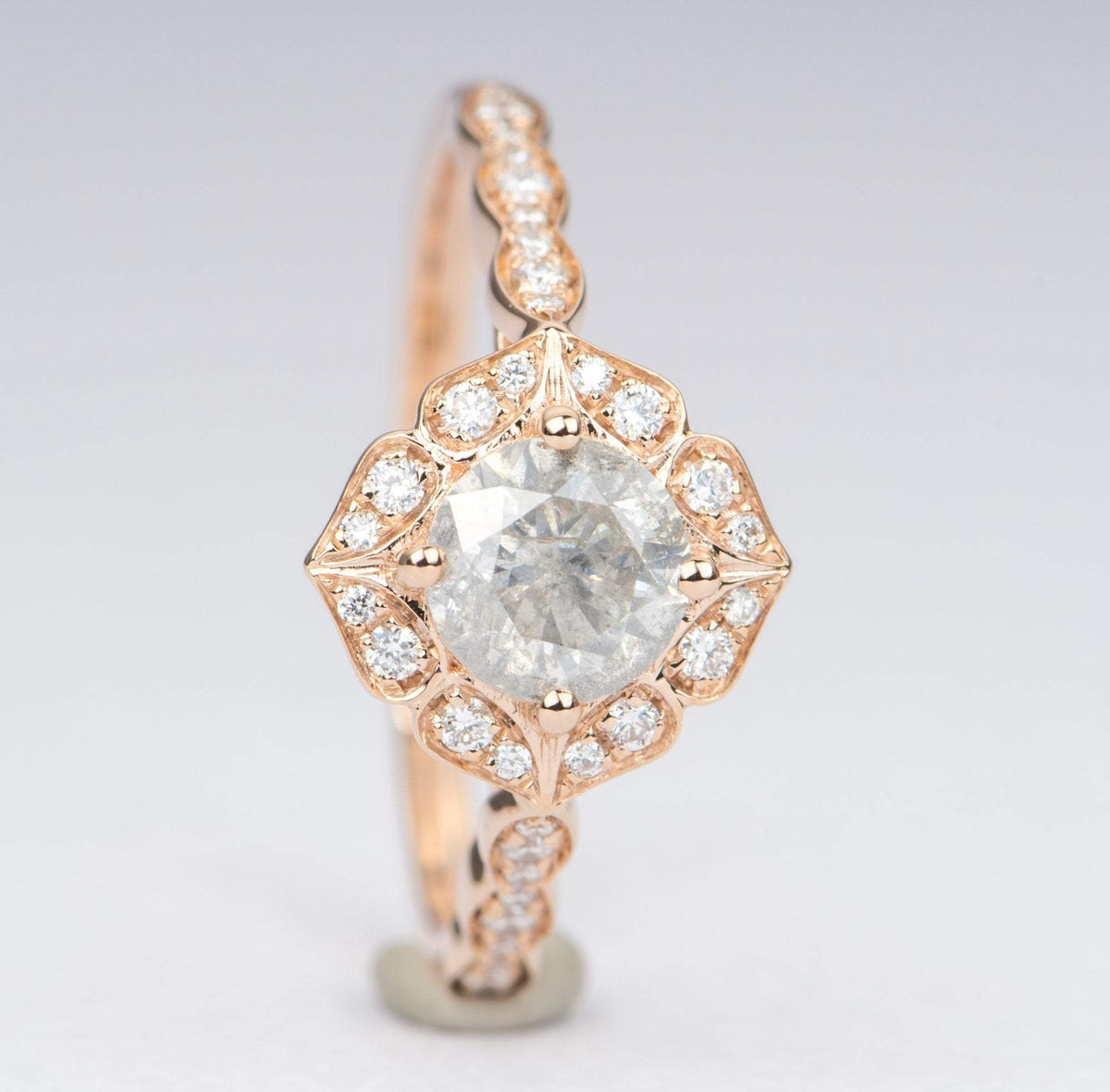 Round Brilliant Cut Salt and Pepper Diamond 14K Gold Engagement Ring AD2398