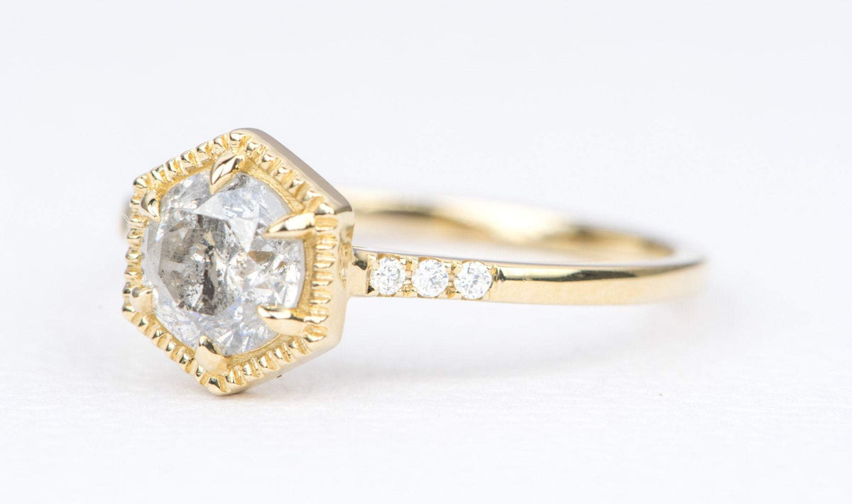 Round Brilliant Cut Salt and Pepper Diamond 14K Yellow Gold Engagement Ring Trio Sides AD1462-33