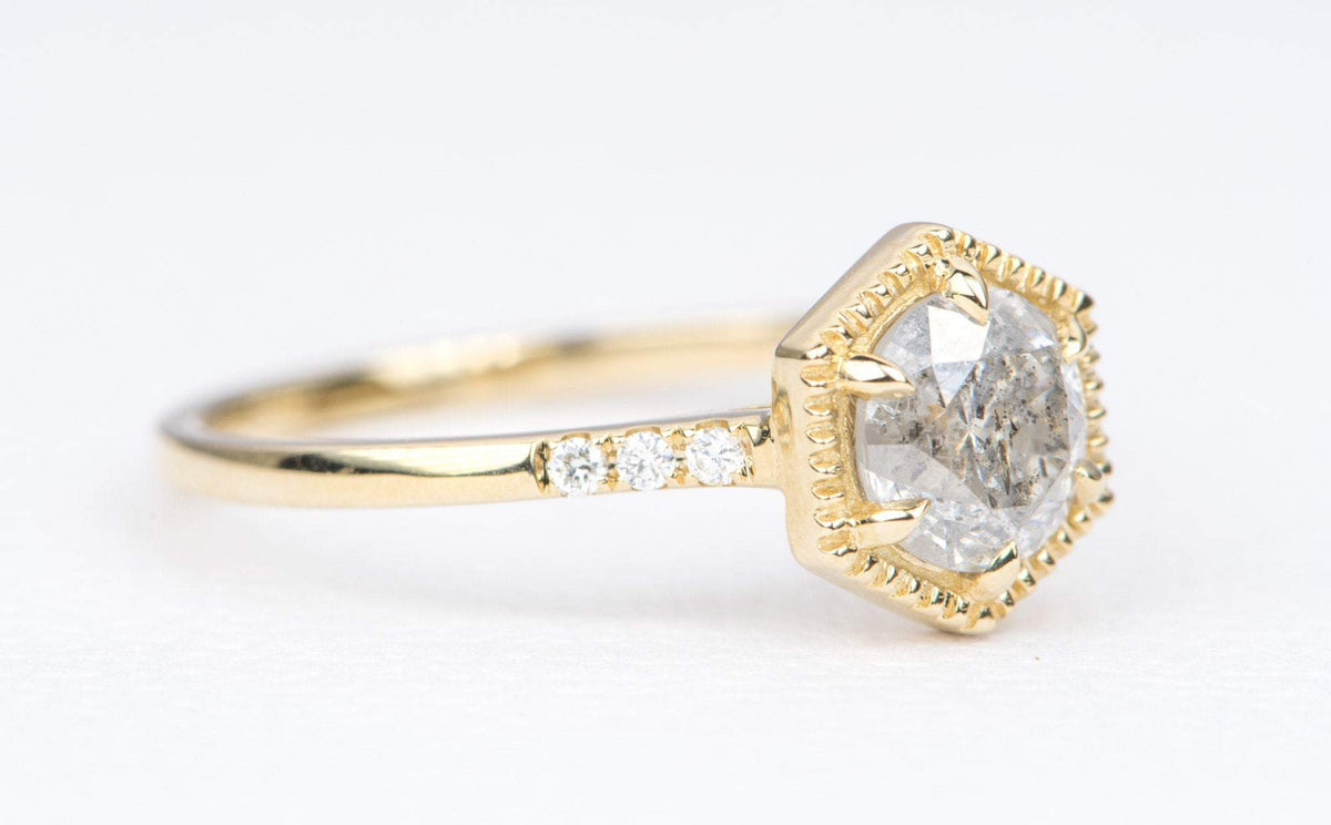 Round Brilliant Cut Salt and Pepper Diamond 14K Yellow Gold Engagement Ring Trio Sides AD1462-33