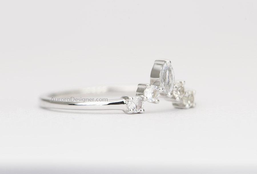 Round &amp; Marquise White Sapphire Crown Ring 14K Gold Enhancer AD1446