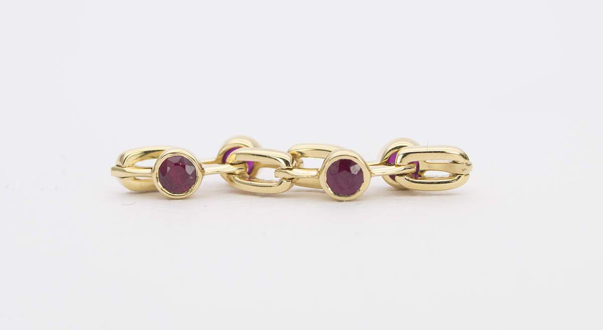 Ruby Bezel Set 18K Gold Flexible Band Wedding Ring Flexi Chain Unique AD1255