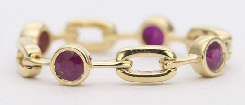 Ruby Bezel Set 18K Gold Flexible Band Wedding Ring Flexi Chain Unique AD1255