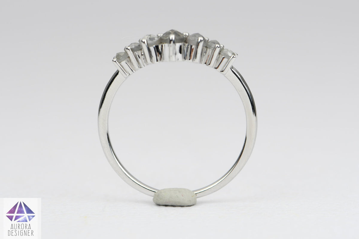 Salt and Pepper Diamond 14K Gold Unique Wedding Band Curve Crown Tiara Ring Guard Enhancer AD1942