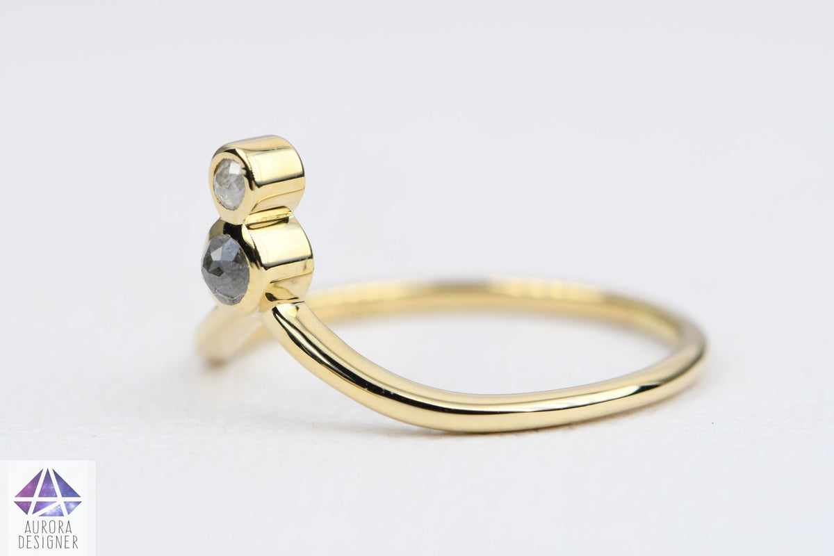 Salt and Pepper Diamond 14K Gold Unique Wedding Band Curve Crown Tiara Ring Guard Enhancer AD1950